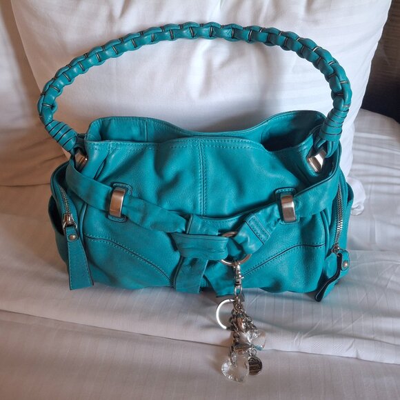 B.Makowsky Blue Leather Purse - Picture 1 of 5